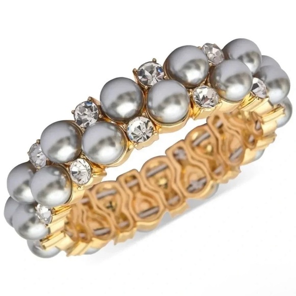 Anthropologie Grey Pearl Crystal Stretch Bracelet - Picture 1 of 1